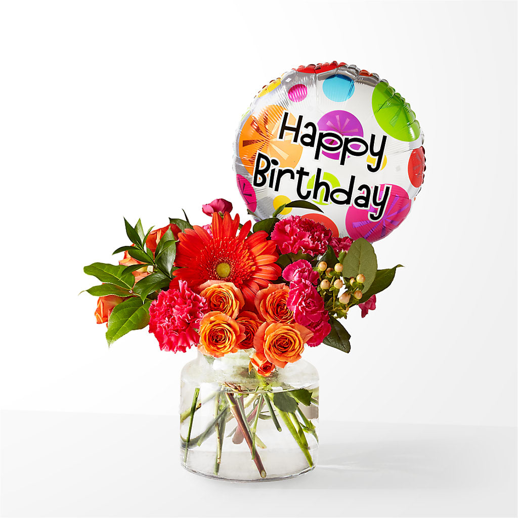 Fiesta Bouquet with Birthday Balloon – Flowers By Henry Llc, Louisburg NC