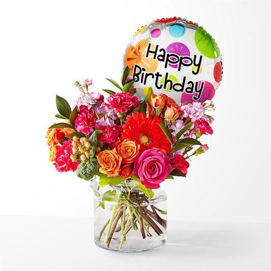 Fiesta Bouquet with Birthday Balloon –  Flowers By Henry Llc, Louisburg NC
